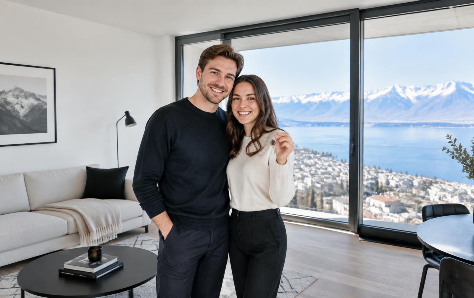 Couple avec les clés de son nouvel appartement